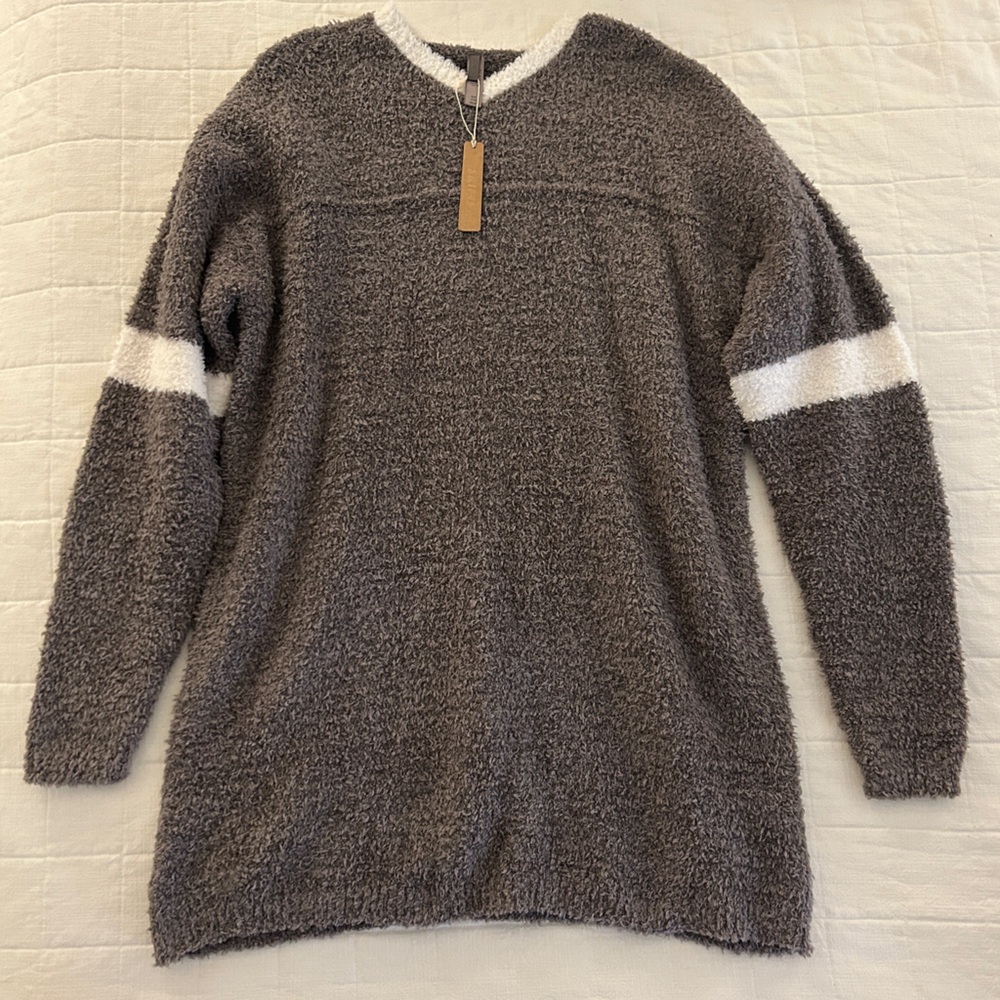 NWT Skims Cozy Knit V Neck Grey Chalk Long Sleeve Mini Sweater Dress